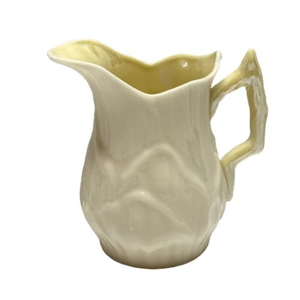 Vintage Belleek Lily Creamer White Yellow Luster Antique Ireland Porcelain 3.5"‎